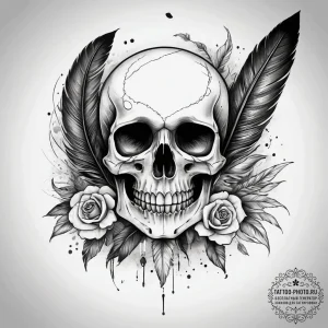 Tattoo sketch череп с пером и птицами, tattoo... - эскиз тату (№1757553606_0, 11.09.2025 01:20) — tattoo-photo.ru