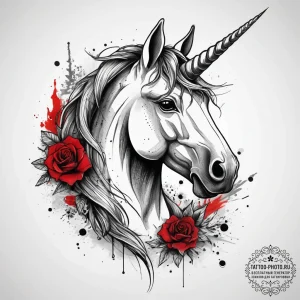 Tattoo sketch unicorn with a horn, tattoo ske... - эскиз тату (№1757554385_0, 11.09.2025 01:33) — tattoo-photo.ru