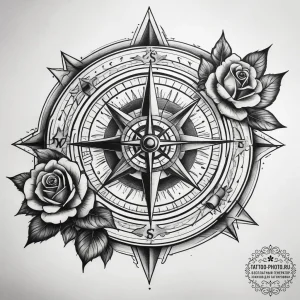 Tattoo sketch rose compass tattoo, tattoo fla... - эскиз тату (№1757555350_0, 11.09.2025 01:49) — tattoo-photo.ru