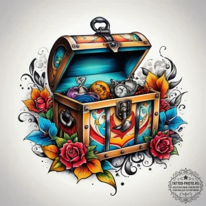 Tattoo sketch treasure chest, tattoo sketch d... - эскиз тату (№1757557871_0, 11.09.2025 02:31) — tattoo-photo.ru
