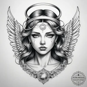 Tattoo sketch angel with a halo, concept art... - эскиз тату (№1757561169_0, 11.09.2025 03:26) — tattoo-photo.ru