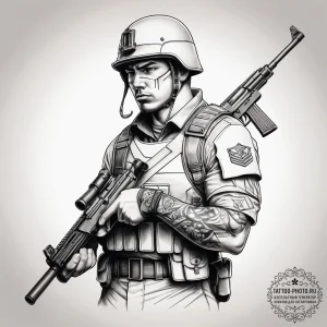 Tattoo sketch soldier with a gun, concept art... - эскиз тату (№1757561557_0, 11.09.2025 03:32) — tattoo-photo.ru