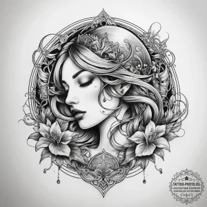 Tattoo sketch divine stream, ink illustration... - эскиз тату (№1757561947_0, 11.09.2025 03:39) — tattoo-photo.ru