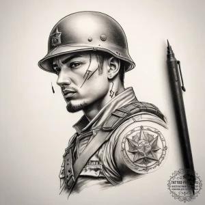 Tattoo sketch soldier with a scroll, artistic... - эскиз тату (№1757564280_0, 11.09.2025 04:18) — tattoo-photo.ru