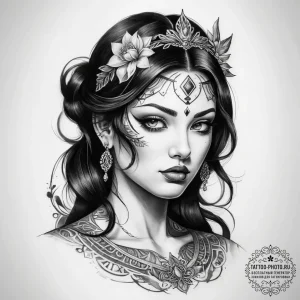 Tattoo sketch divine character - эскиз тату (№1757564860_0, 11.09.2025 04:27) — tattoo-photo.ru