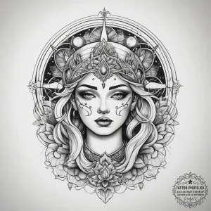 Tattoo sketch cosmic awakening, tattoo flash... - эскиз тату (№1757565056_0, 11.09.2025 04:30) — tattoo-photo.ru