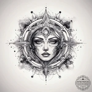 Tattoo sketch cosmic self, ink illustration f... - эскиз тату (№1757565831_0, 11.09.2025 04:43) — tattoo-photo.ru
