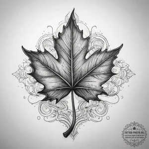Tattoo sketch maple leaf with a quote, concep... - эскиз тату (№1757566023_0, 11.09.2025 04:47) — tattoo-photo.ru