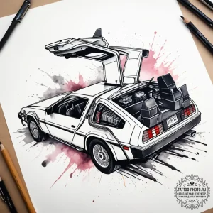 Tattoo sketch back to the future delorean, ta... - эскиз тату (№1757566606_0, 11.09.2025 04:56) — tattoo-photo.ru