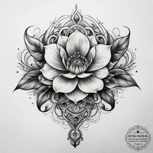 Tattoo sketch key with a flower, tattoo flash... - эскиз тату (№1757574932_0, 11.09.2025 07:15) — tattoo-photo.ru
