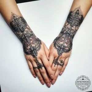 Tattoo sketch hands with a chain, artistic ta... - эскиз тату (№1757576680_0, 11.09.2025 07:44) — tattoo-photo.ru