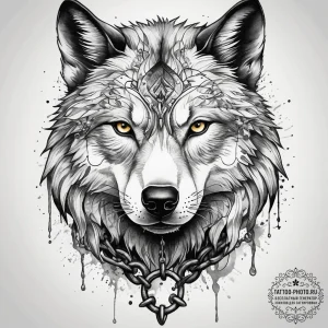 Tattoo sketch wolf and chain, tattoo line art... - эскиз тату (№1757578231_0, 11.09.2025 08:10) — tattoo-photo.ru