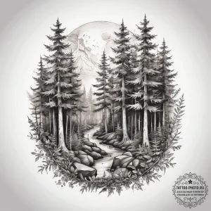 Tattoo sketch forest, ink illustration for ta... - эскиз тату (№1757578427_0, 11.09.2025 08:13) — tattoo-photo.ru