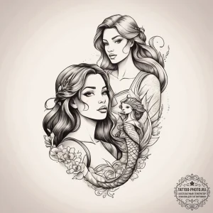 Tattoo sketch soldier with a mermaid, artisti... - эскиз тату (№1757579977_0, 11.09.2025 08:39) — tattoo-photo.ru