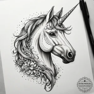 Tattoo sketch unicorn tattoo, artistic tattoo... - эскиз тату (№1757580169_0, 11.09.2025 08:42) — tattoo-photo.ru