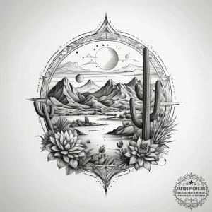 Tattoo sketch desert, tattoo flash sheet desi... - эскиз тату (№1757581143_0, 11.09.2025 08:59) — tattoo-photo.ru