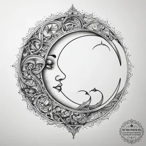 Tattoo sketch crescent moon with a bat, tatto... - эскиз тату (№1757581339_0, 11.09.2025 09:02) — tattoo-photo.ru