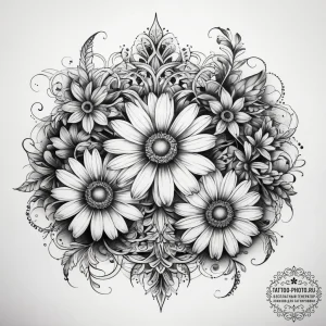 Tattoo sketch daisy chain, ink illustration f... - эскиз тату (№1757583670_0, 11.09.2025 09:41) — tattoo-photo.ru