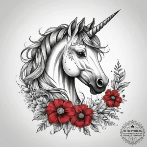 Tattoo sketch unicorn with flowers, tattoo fl... - эскиз тату (№1757584253_0, 11.09.2025 09:50) — tattoo-photo.ru