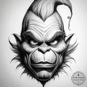 Tattoo sketch the grinch with a skin, concept... - эскиз тату (№1757584644_0, 11.09.2025 09:57) — tattoo-photo.ru
