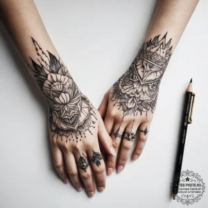 Tattoo sketch hands with a pencil - эскиз тату (№1757585035_0, 11.09.2025 10:03) — tattoo-photo.ru