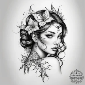 Tattoo sketch nymph tattoo - эскиз тату (№1757586394_0, 11.09.2025 10:26) — tattoo-photo.ru