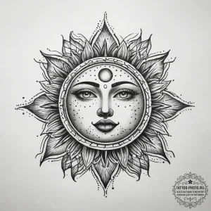 Tattoo sketch sun face, tattoo sketch design,... - эскиз тату (№1757586786_0, 11.09.2025 10:33) — tattoo-photo.ru