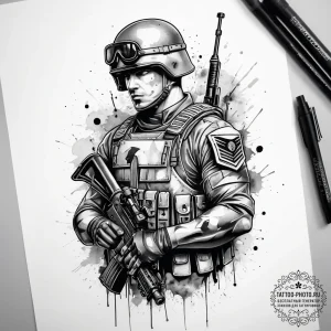 Tattoo sketch soldier with a thread, tattoo f... - эскиз тату (№1757589329_0, 11.09.2025 11:15) — tattoo-photo.ru