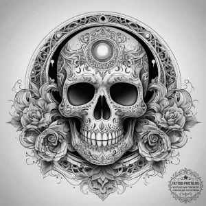 Tattoo sketch узор в виде черепа с луной, con... - эскиз тату (№1757599601_0, 11.09.2025 14:06) — tattoo-photo.ru