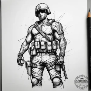 Tattoo sketch soldier with a document, tattoo... - эскиз тату (№1757599990_0, 11.09.2025 14:13) — tattoo-photo.ru