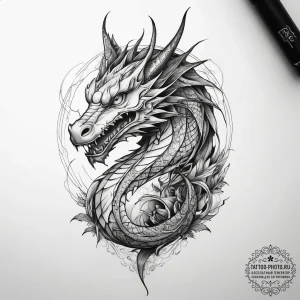 Tattoo sketch dragon, artistic tattoo sketch,... - эскиз тату (№1757600763_0, 11.09.2025 14:26) — tattoo-photo.ru