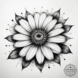 Tattoo sketch daisy flower, concept art for t... - эскиз тату (№1757604452_0, 11.09.2025 15:27) — tattoo-photo.ru