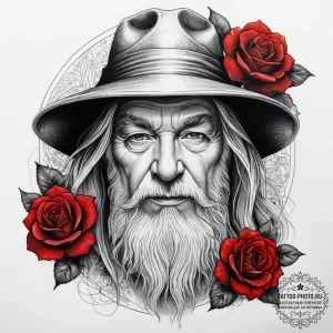 Tattoo sketch gandalf portrait, concept art f... - эскиз тату (№1757605419_0, 11.09.2025 15:43) — tattoo-photo.ru