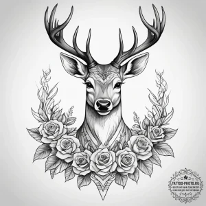 Tattoo sketch deer with antlers, ink illustra... - эскиз тату (№1757607548_0, 11.09.2025 16:19) — tattoo-photo.ru