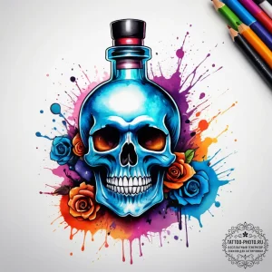 Tattoo sketch magic potion bottle with a skul... - эскиз тату (№1757610058_0, 11.09.2025 17:00) — tattoo-photo.ru
