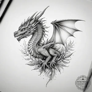 Tattoo sketch forest dragon leaf, tattoo line... - эскиз тату (№1757610250_0, 11.09.2025 17:04) — tattoo-photo.ru