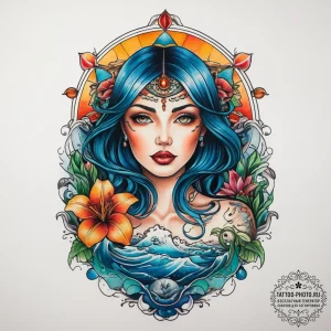 Tattoo sketch ocean, tattoo flash sheet desig... - эскиз тату (№1757611982_0, 11.09.2025 17:33) — tattoo-photo.ru