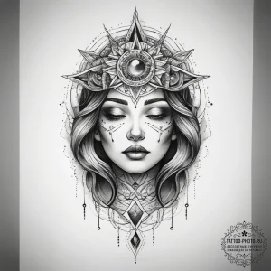 Tattoo sketch cosmic self, ink illustration f... - эскиз тату (№1757613336_0, 11.09.2025 17:55) — tattoo-photo.ru