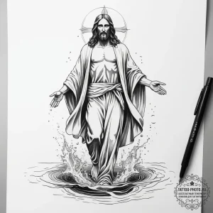 Tattoo sketch jesus walking on water, tattoo... - эскиз тату (№1757614874_0, 11.09.2025 18:21) — tattoo-photo.ru