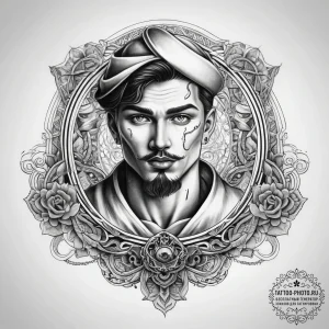 Tattoo sketch sailor a person with a rope, in... - эскиз тату (№1757615643_0, 11.09.2025 18:34) — tattoo-photo.ru
