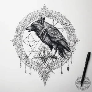 Tattoo sketch futhark runes with a raven and... - эскиз тату (№1757617572_0, 11.09.2025 19:06) — tattoo-photo.ru