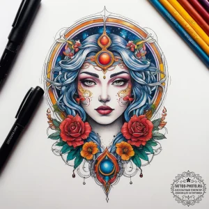 Tattoo sketch cosmic person, tattoo sketch de... - эскиз тату (№1757619695_0, 11.09.2025 19:41) — tattoo-photo.ru