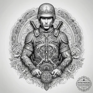 Tattoo sketch soldier with a lock, ink illust... - эскиз тату (№1757626469_0, 11.09.2025 21:34) — tattoo-photo.ru