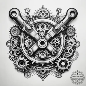 Tattoo sketch mechanic wrench with gears, tat... - эскиз тату (№1757628029_0, 11.09.2025 22:00) — tattoo-photo.ru