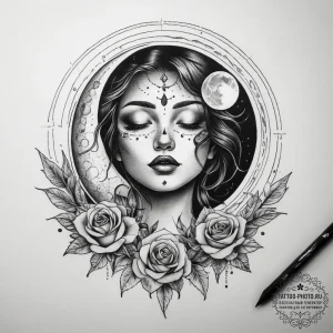 Tattoo sketch луна, tattoo flash sheet design... - эскиз тату (№1757635429_0, 12.09.2025 00:03) — tattoo-photo.ru