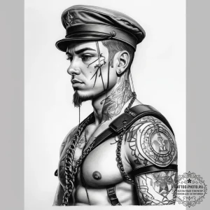 Tattoo sketch soldier with a chain - эскиз тату (№1757636787_0, 12.09.2025 00:26) — tattoo-photo.ru