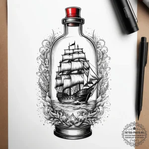 Tattoo sketch a ship in a bottle, tattoo flas... - эскиз тату (№1757638141_0, 12.09.2025 00:49) — tattoo-photo.ru