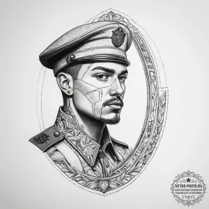 Tattoo sketch soldier with a mirror, tattoo d... - эскиз тату (№1757639700_0, 12.09.2025 01:15) — tattoo-photo.ru