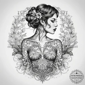 Tattoo sketch torso of a person with vines, t... - эскиз тату (№1757641454_0, 12.09.2025 01:44) — tattoo-photo.ru
