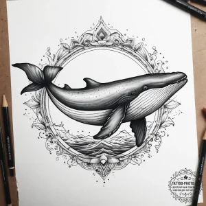 Tattoo sketch puns a whale with a "wail of a... - эскиз тату (№1757644956_0, 12.09.2025 02:42) — tattoo-photo.ru